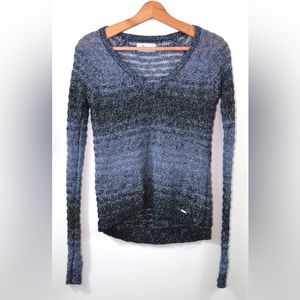 Hollister Navy Metallic Ombré Stripe Women’s V Neck Sweater, size S, EUC